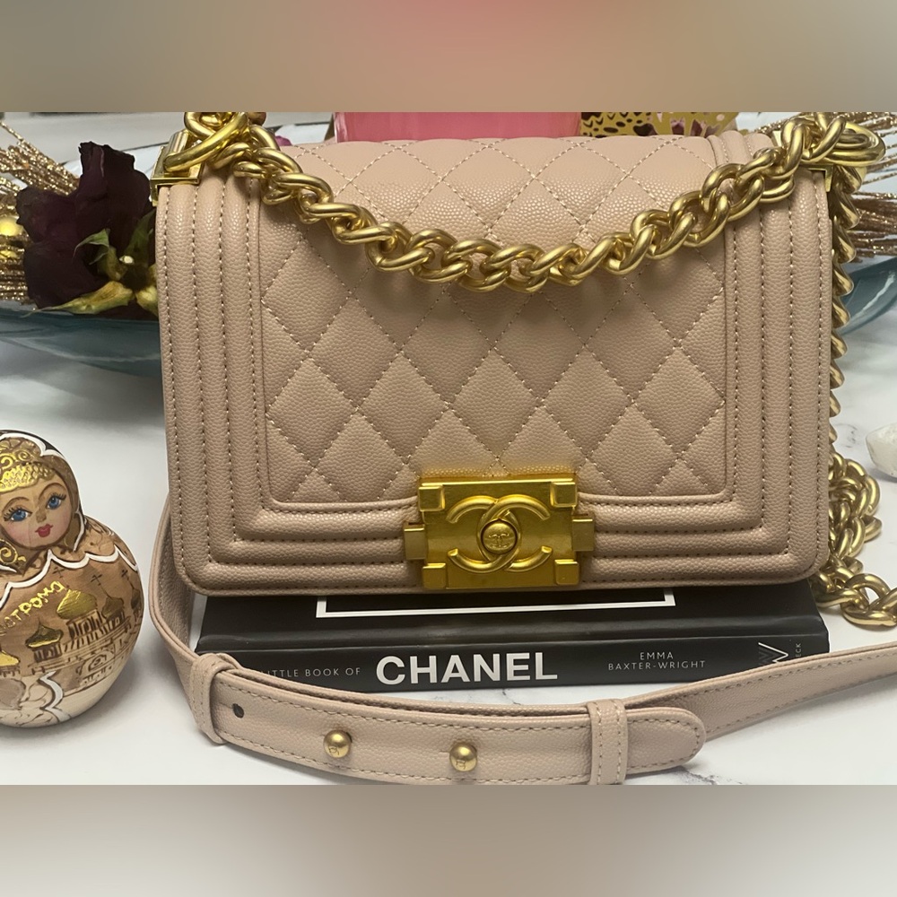 Chanel Pink/Tan Quilted Shoulder Bag with Gold Chain